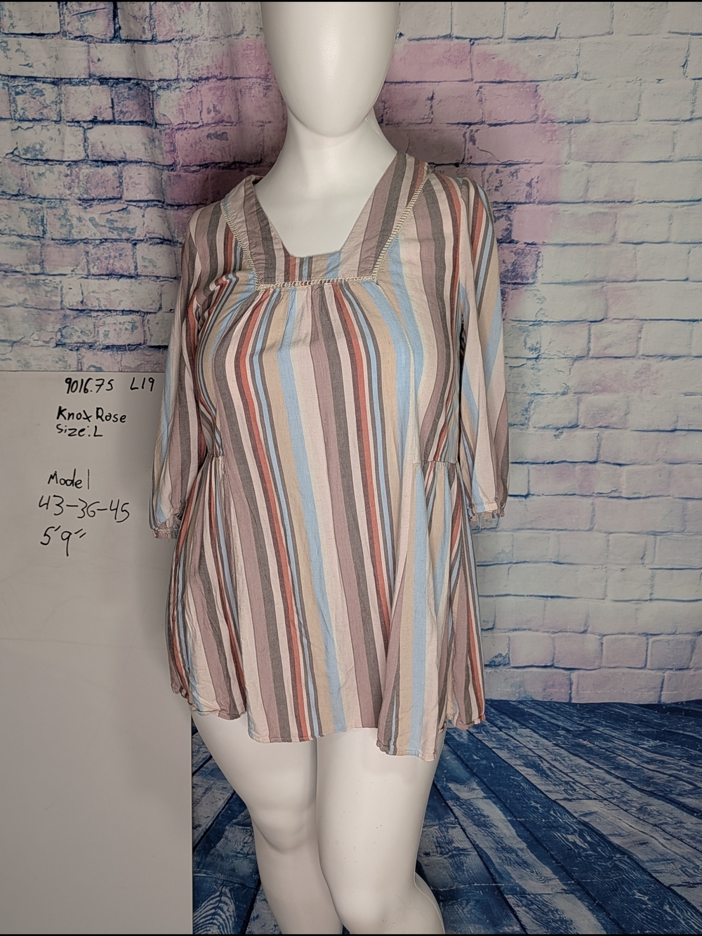 Knox Rose Pastel Multicolor Striped Square-Neck Tunic